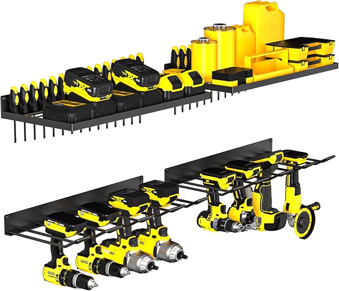 MOOMSINE Power Tool Organizer Wall Mount, Heavy Duty Tool Organizers and Storage, Cordless Drill Holder and Battery Shelf, Me