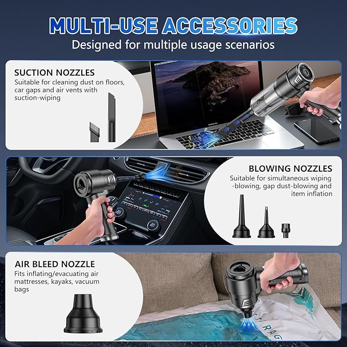KMM Handheld Car Vacuum Cleaner, 10000PA Vacuum Cleaner & Air Duster, 120W High Power Hand Held Vacuum Cordless, Portable Vac