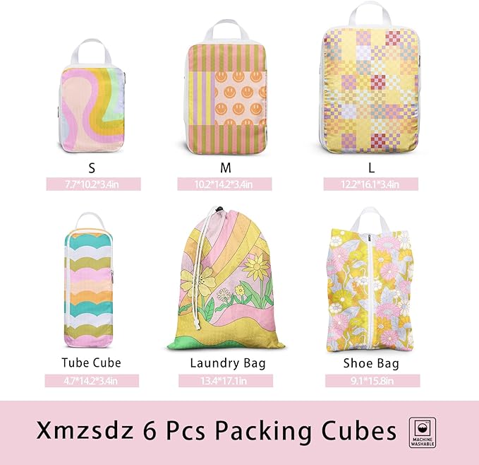 6 Pcs Compression Packing Cubes, Packing Cubes for Travel, Waterproof Luggage Organizer Bags Set, Cute Packaging Cubes for Wo