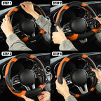 Microfiber Leather Steering Wheel Cover, Breathable, Anti Slip, 13.5 inch to 14 inch, Black with Orange