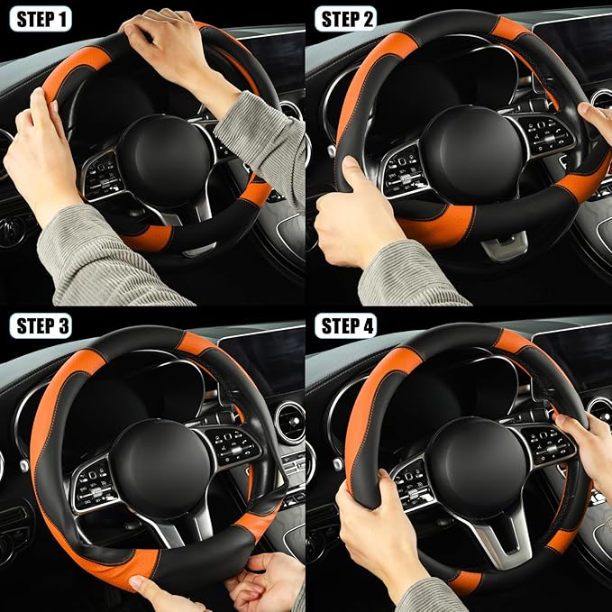 Microfiber Leather Steering Wheel Cover Large for Ford F150 F250 F350 RAM 4Runner Tacoma Tundra Range Rover Model X Model S, 
