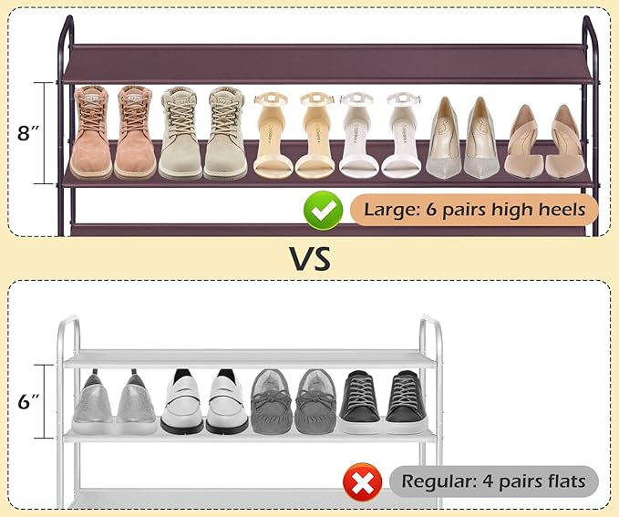 MISSLO Long 3 Tier Shoe Rack for Closet Shoe Organizer Storage Stackable Wide Shoe Shelf Holds 24 Pairs of Men Sneakers, Wome