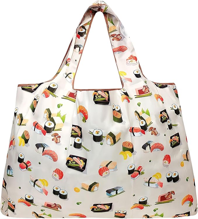 allydrew Large Foldable Tote Nylon Reusable Grocery Bags, 6 Pack