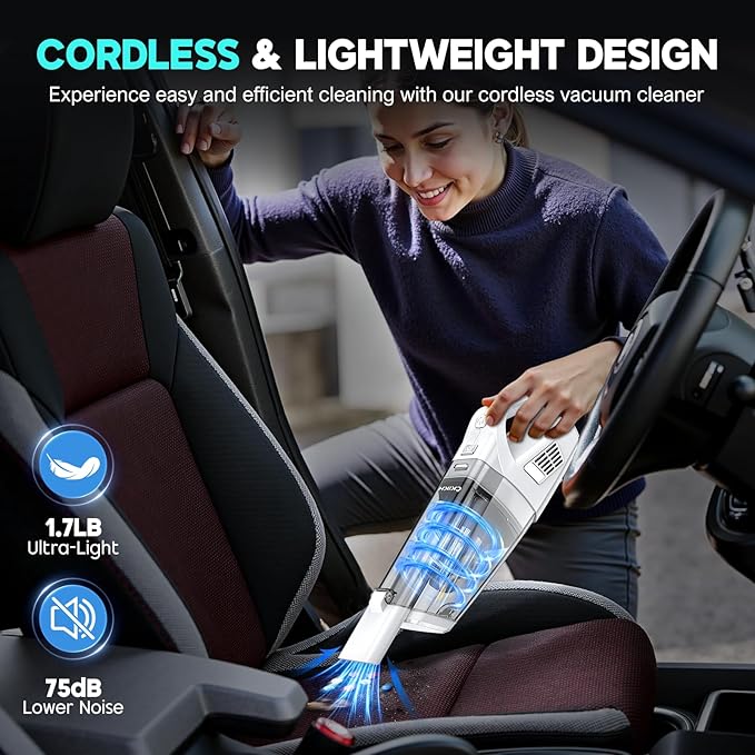Handheld Vacuum Cordless, 15000PA Strong Suction Hand Held Car Vacuum Cleaner Portable with Multi-Nozzles & Washable Filter, 
