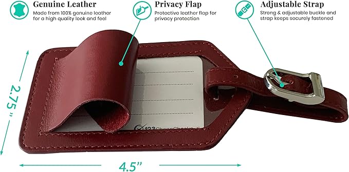 Personalized Monogrammed Leather Luggage Tags - 2 Pack