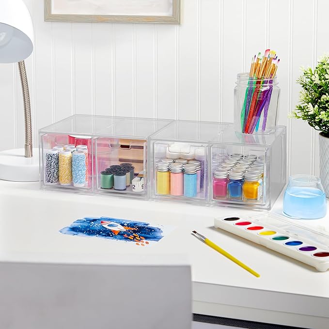STORi Chloe Space-Saving Clear Drawer Organizer (4 Tall Drawers) Sort Office, Kitchen, Beauty Supplies, Makeup, Pens, Jewelry