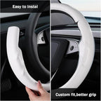 Steering Wheel Cover for Tesla Model 3 2024-Present Highland/Tesla Model Y Juniper 2025-Present, Carbon Fiber Steering Wheel Cover for Tesla Model 3 Highland/Y Juniper Accessories, Matte White
