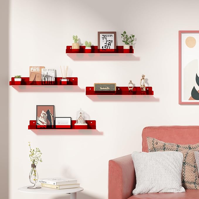 upsimples Acrylic Shelves for Wall Decor, 15" Display Shelf Perfume Organizer for Bathroom, Bedroom, Living Room, Floating Bo