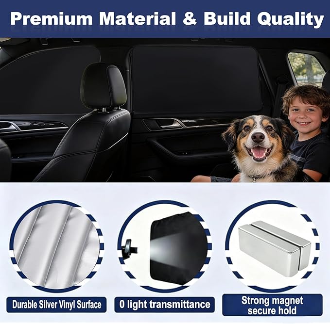 XCBYT Car Window Shades for Side Windows, 4 Pack Universal Sun Shades with Reflective Silver & Black Privacy Layer, UV Heat Blocker Car Curtains for Camping, Travel & Privacy (Silver)