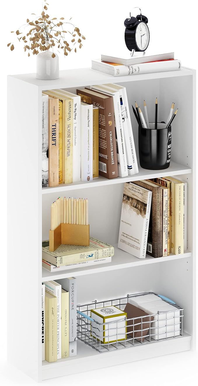 Furinno Jaya Book Shelf, 3-Tier Bookshelf, Bookcase with Adjustable Shelves, 9.5 x 24.5 x 40.3, for Organization and Storage,