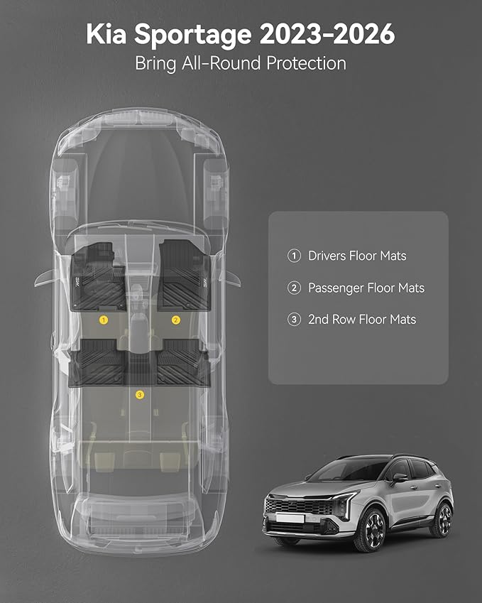 3W Floor Mats Fit Kia Sportage (Not Fit Hybrid or PHEV) 2023-2024 2025 2026 TPE All Weather Custom Fit Floor Liner for Kia Sportage 1st and 2nd Row Full Set Car Mats, Black