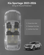 3W Floor Mats Fit Kia Sportage (Not Fit Hybrid or PHEV) 2023-2024 2025 2026 TPE All Weather Custom Fit Floor Liner for Kia Sportage 1st and 2nd Row Full Set Car Mats, Black