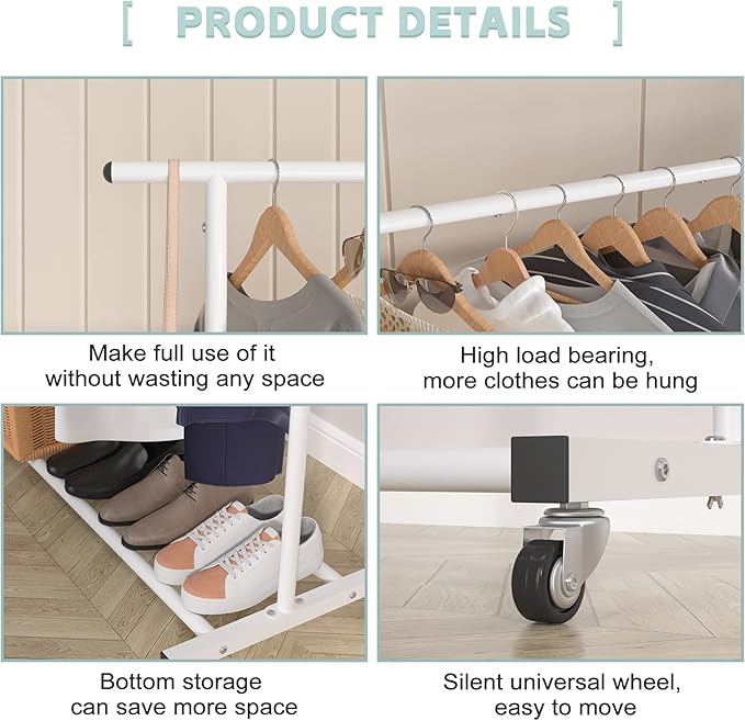 Sywhitta Double Rod Clothing Garment Rack, Rolling Clothes Organizer on Wheels for Hanging Clothes, Easy to Assemble, Adjusta