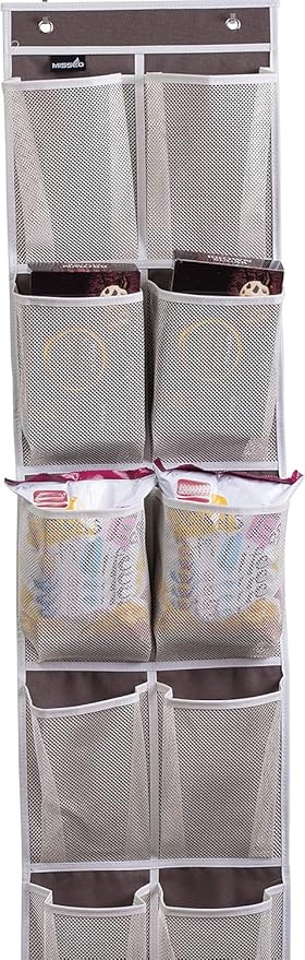 MISSLO Heavy Duty Organizer for Narrow Door with 12 Mesh Pockets (Brown)