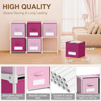Geelin 6 Pink Cube Storage Organizer with Fabric Bins and Labels, 11 Inch Collapsible Toy Organizer Shelf Storage Bins Dresse