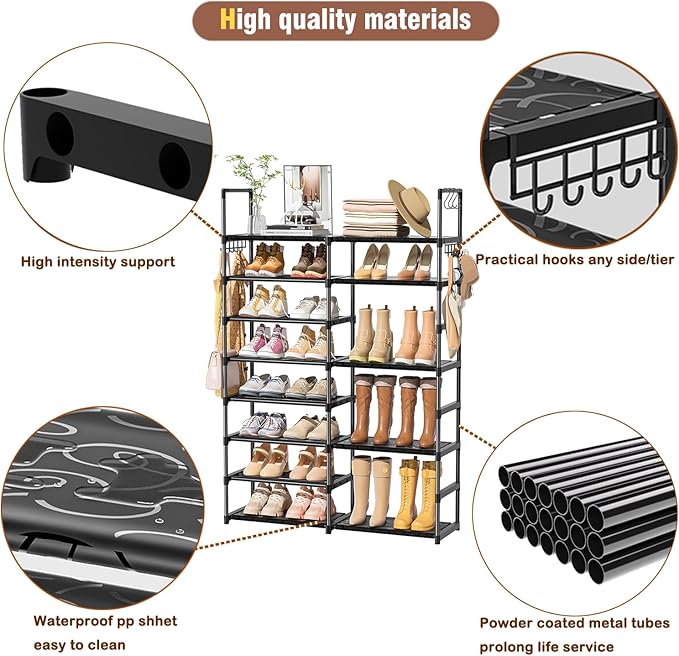 OYREL Shoe Rack Organizer 8 Tiers, Tall Shoe Racks Shelf Storage, 26-32 Pairs Vertical Large Rack,Stackable Shoes Racks for E