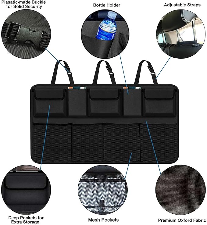 Trunk Organizer for Car, Large Capacity Car Organizers and Storage with 9 Pockets, Waterproof Backseat Hanging Organizer for SU