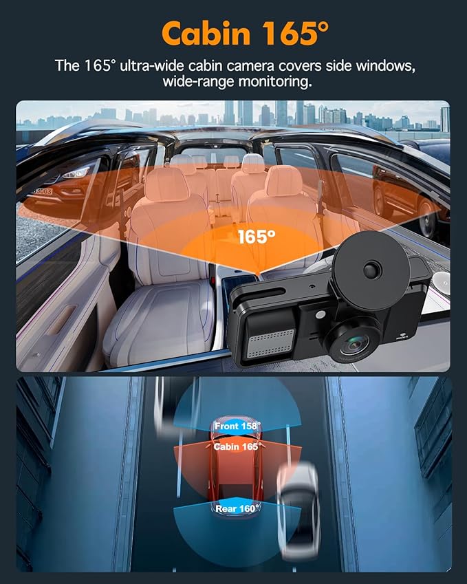 Real 4K 3 Channel Dash Cam Front and Rear Inside, STARVIS 2 HDR Sensor, 5.8GHz Wi-Fi GPS G-Sensor, 4K+1080P+1080P Dash Cam, 6