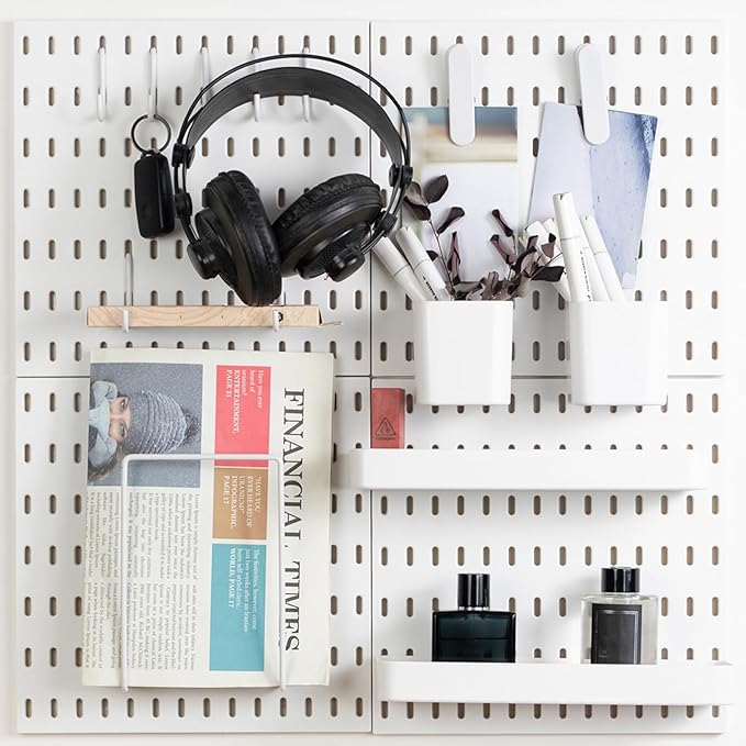 MULSAME Pegboard Combination Kit, Wall Mounted Storage Set with 4 Pegboards & 14 Accessories Hanging, White Peg Boards Organi