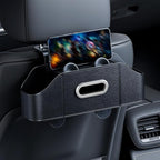 7-in-1 Car Seat Organizer with Cup Holders, Trash Can, Tissue Dispenser & Hooks, Multifunctional Headrest Storage for Backseat, Travel Essentials for Family Car Trips (Black)