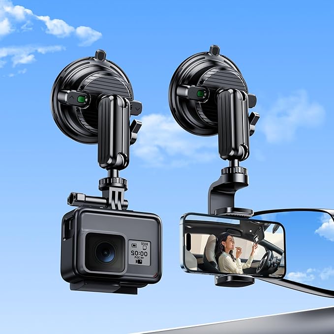 Suction Cup Mount for GoPro Camera Phone Holder, Rotatable Anti-Shake Suction Cup Camera Mount for Car, Windshield Suction Cup Mount for GoPro Hero 12/11/10/9 Insta360 X3 DJI Action