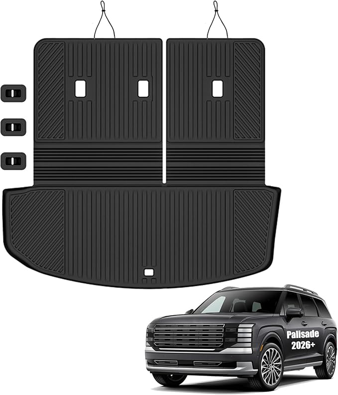 Auxko All Weather Cargo Mat & Back Seat Protector Fit for Hyundai Palisade 2026 7/8 Seaters TPE Rubber Trunk Liner Accessories Odorless Anti-Slip Cargo Tray