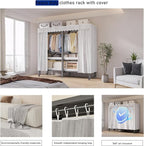 Heavy Duty Portable Wardrobe Closet, Metal Foldable Covered Clothes Rack, 1500LBS, Freestanding Closet System Rolling Garment