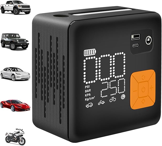 Portable Tire Inflator, 150PSI Fast & Cordless Air Compressor for Car Tires, Heavy Duty Portable Air Pump with LED Light, Digital Gauge, Auto Shut Off for Bikes, Motorcycles, Inflatables