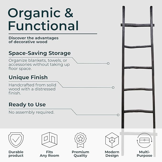 Decorative Vertical Ladder with Towel Rack Design for Blankets - Slim Storage Stand with Hooks for Bedroom or Living Room - C