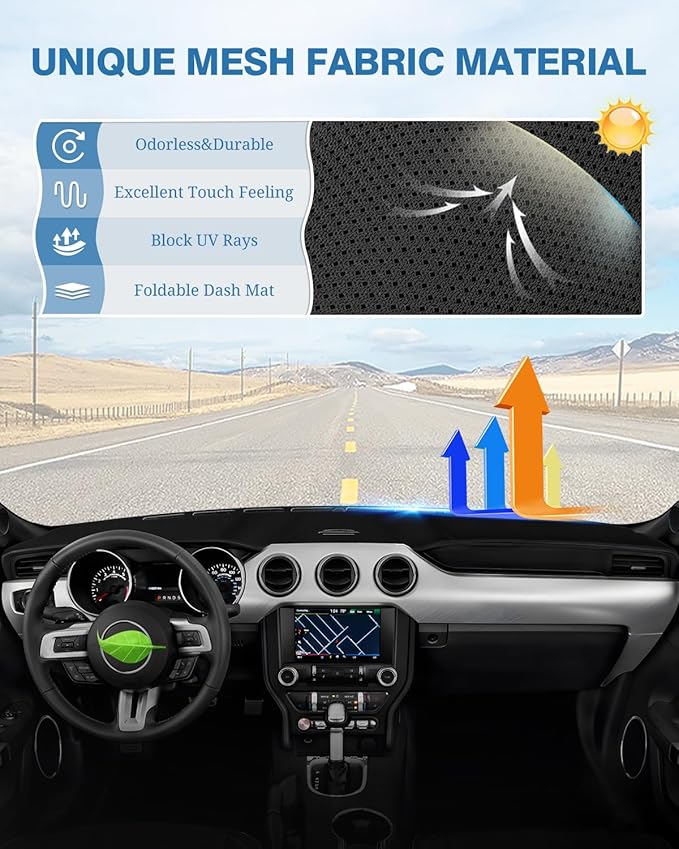 FIILINES Dash Cover for Ford Mustang 2015-2023 (Not Fit Mach-e), Dashboard Mat Mustang Accessories Dash Mat Sunshade Nonslip 