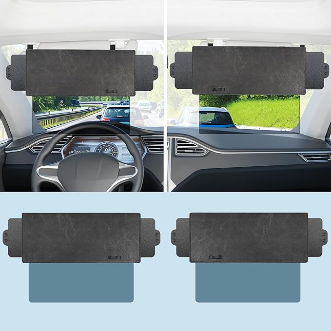 Veharvim Sun Visor Extender for Car with 2 Side Sunshade, Polarized UV400 Visor Extender Attachment for Car Visor with PC Lens,Anti-Glare for Safe Driving (2 Side Panel) (Black, Universal(2Pack))