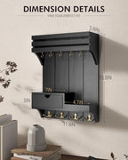 Rebee Vision Modern Key Holder Wall Mount with Mini Drawer Organizer - Decorative Mail Organizer with 9 Key Hooks and Floatin