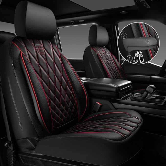CAR PASS Piping Luxury Leather Seat Covers Full Set,5 Seats Anti-Slip Waterproof Seat Covers Compatible with Front Armrests,U