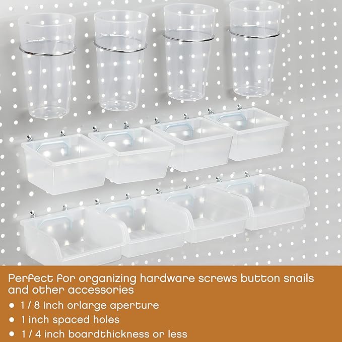 Yookeer 20 Pcs Pegboard Bins and Cups with Hooks and Loops Peg Assortment Organizer Accessories Various Tool Organizer Pegboa