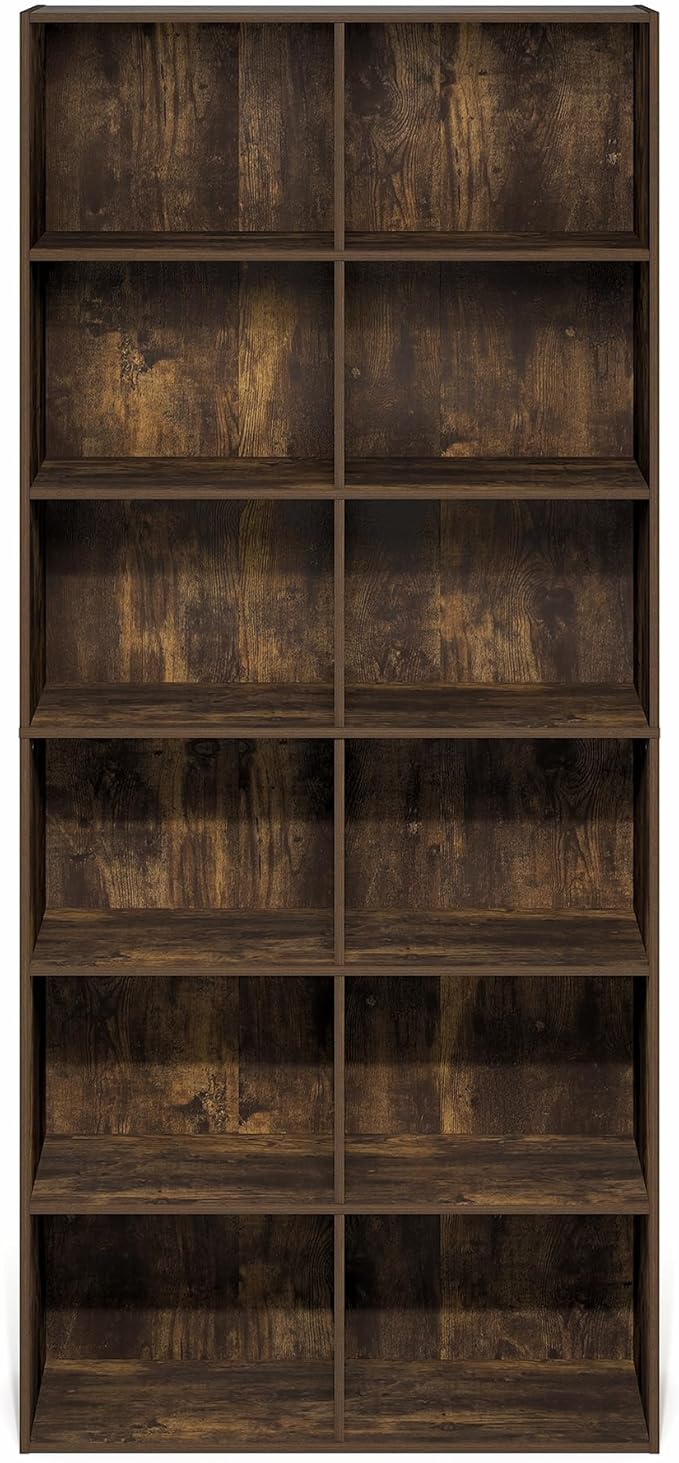 Furinno Basic Book Shelf, 12-Cube Bookshelf, Bookcase with Open Shelf, Cube Storage Organizer, 12 x 32 x 71, for Living Room,