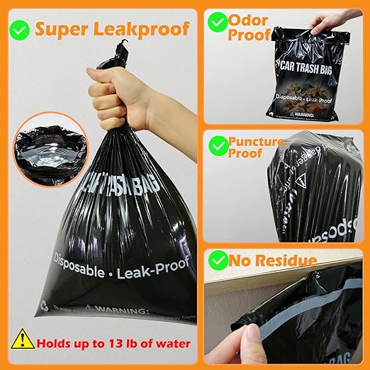 COZILO 50 Count Disposable Car Trash Can Bags, 2 Gallon Heavy Duty Alternative to Bulky Car Trash Can & Garbage Can, Leakproof Smellproof Hanging & Stick-On Garbage Bags for Car SUV Truck