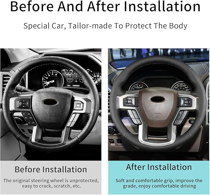 Hand Sewn Steering Wheel Cover,Fit for Ford F-150 2015 2018/Expedition 2018/F-150 Limited 2016/F-Series Super Duty 2017 2020 2022,Non-Slip Breathable Microfiber Leather Steering Wheel Cover