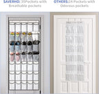SAVERHO 35 Pockets Over the Door Shoe Organizer, Hanging Shoe Organizer for Door with 35 Mesh Pockets Large Capacity Shoe Han