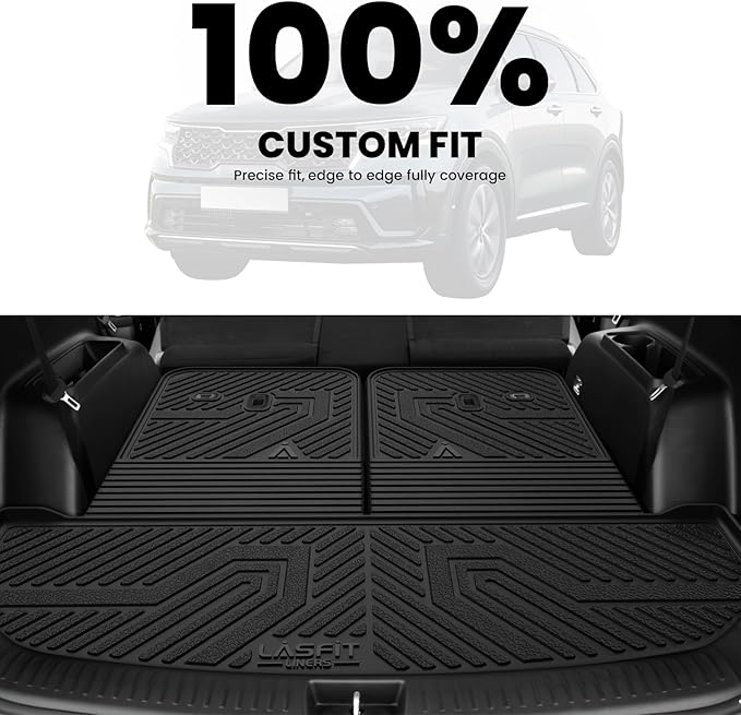 LASFIT Cargo Mat & Backrest Mats for Kia Sorento 2026 2025 2024 2023 2022 2021, All Weather TPE Custom Fit Cargo Liners Trunk Mat & SeatBack Mats Accessoires for Kia Sorento 2021-2026, Black