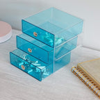 iDesign BPA-Free Plastic 3-Drawer Vanity Organizer - 6.5" x 6.5" x 6.5", Aqua