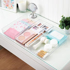 STORi SimpleSort 3-Piece Stackable Clear Drawer Organizer Set | 12" x 6" x 2" Rectangle Trays | Wide Makeup Vanity Storage Bi