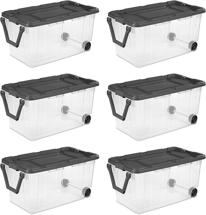 Sterilite 6-Pack Modular Stacker Box, Durable Clear Plastic Storage Bins with Latching Lids, 160 Quart - Stackable Organizing