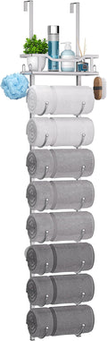 SWTYMIKI Over The Door Towel Rack - 9 Tier Towel Racks for Bathroom Wall Mounted, Towel Holder with Shelf, Hanging Rolled Tow