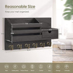 FifthQuarter Key and Mail Holder for Wall, Mail Organizer Wall Mount with 6 Hooks and Storage Drawer, Easy Installation Key R