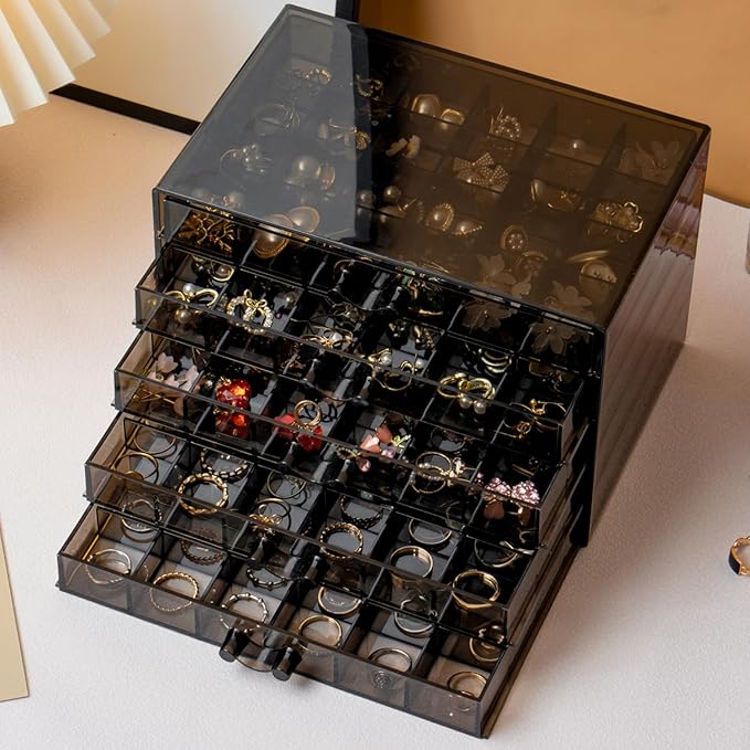 SPAKOWN Earring Organizer, Acrylic Jewelry Holder Organizer with 5 Drawers Stackable Earring Storage Case Jewelry Boxes for W