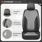 Coverado Car Seat Covers for Front Seats, Luxury Leather Car Seat Cover with Carbon Fiber Weave, Waterproof Automotive Seat P