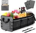 Large Trunk Organizer with Removable Cooler Bag-Collapsible Durable Multi Compartments w/ Foldable Cover, Non Slip Bottom Car