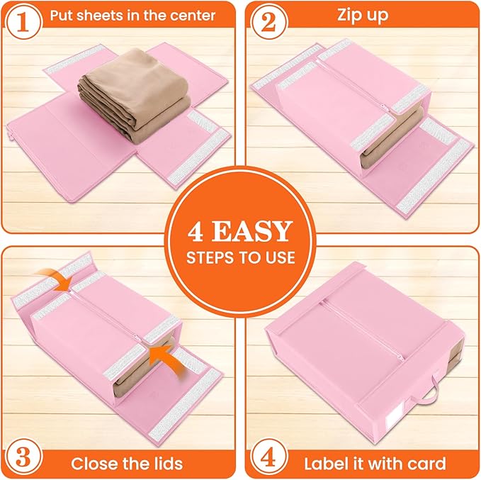WOWBOX Sheet Organizers and Storage,Closet Bed Sheet Organizer Under Bed Storage and Organization with Label Cards & Clear Wi