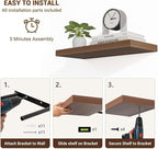 24 Inch Floating Shelves, 24"x9.25"x1.5" Inch Deep Floating Shelves for Wall, Wooden Shelves for Bathroom, Bedroom, Living Ro