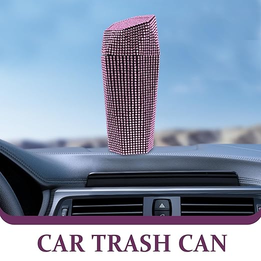 iplusmile Car Trash can Rhinestone Inlaid Multi-Compartment Auto Garbage Bin 7.87 Inch Compact Vehicle Trash can for Car Cup Holder and Office Use